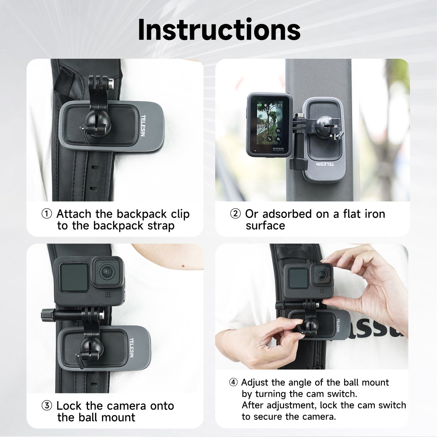 Telesin Backpack clip voor action cam - Magnetisch - Telefoonhouders