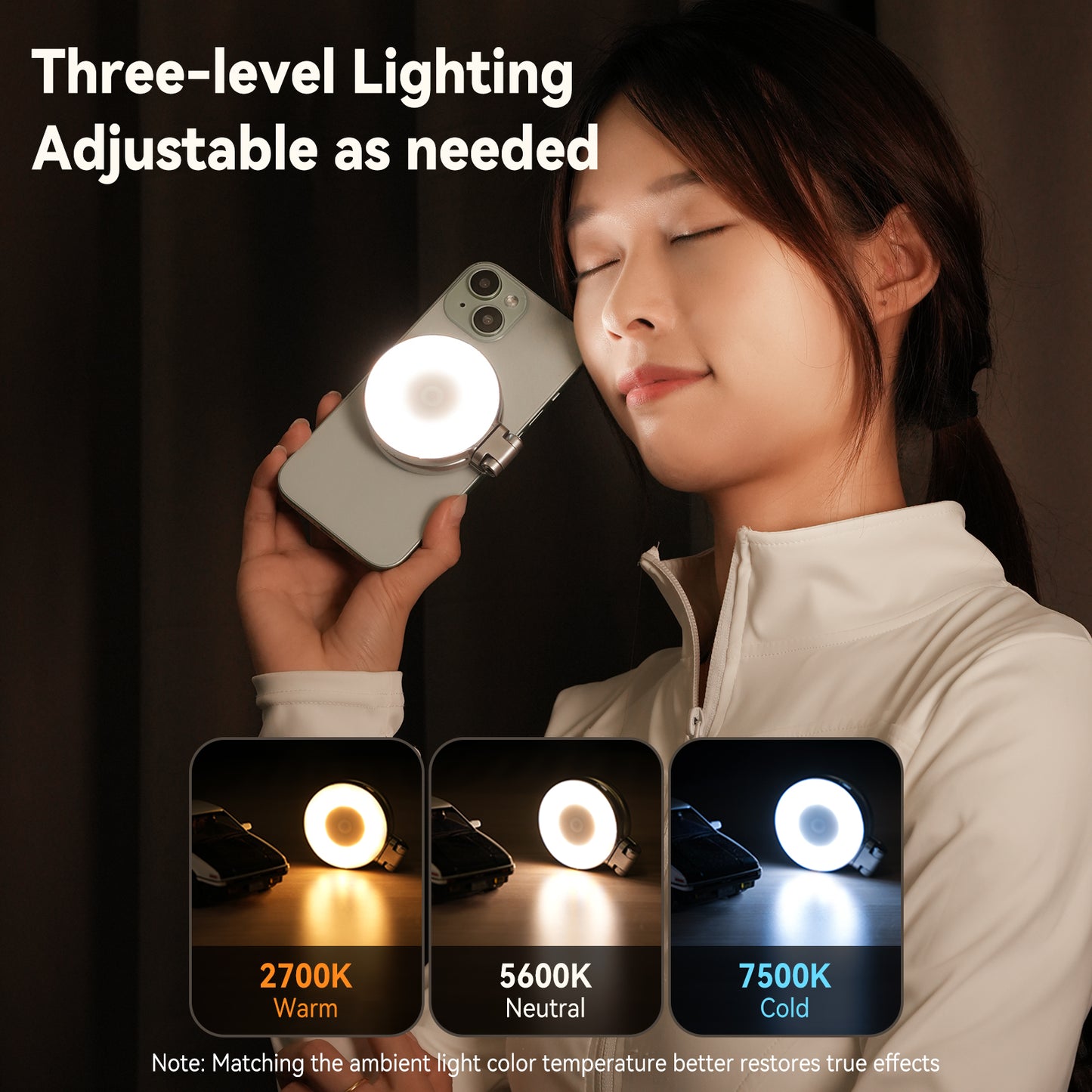 Telesin C03 MagSafe Selfie Light met spiegel – Zilver - Videoverlichting