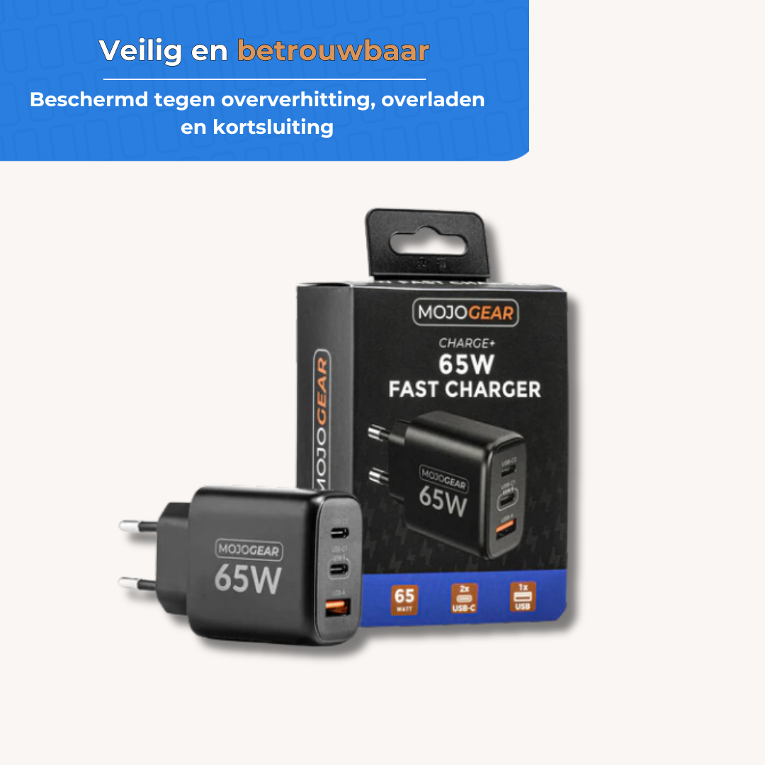 MOJOGEAR CHARGE+ 65W 3-Port USB/USB-C Ladegerät