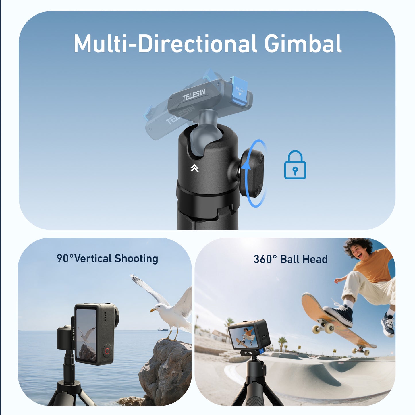 Telesin Quick-release Selfiestick für DJI Osmo Action & 360 - Schwarz