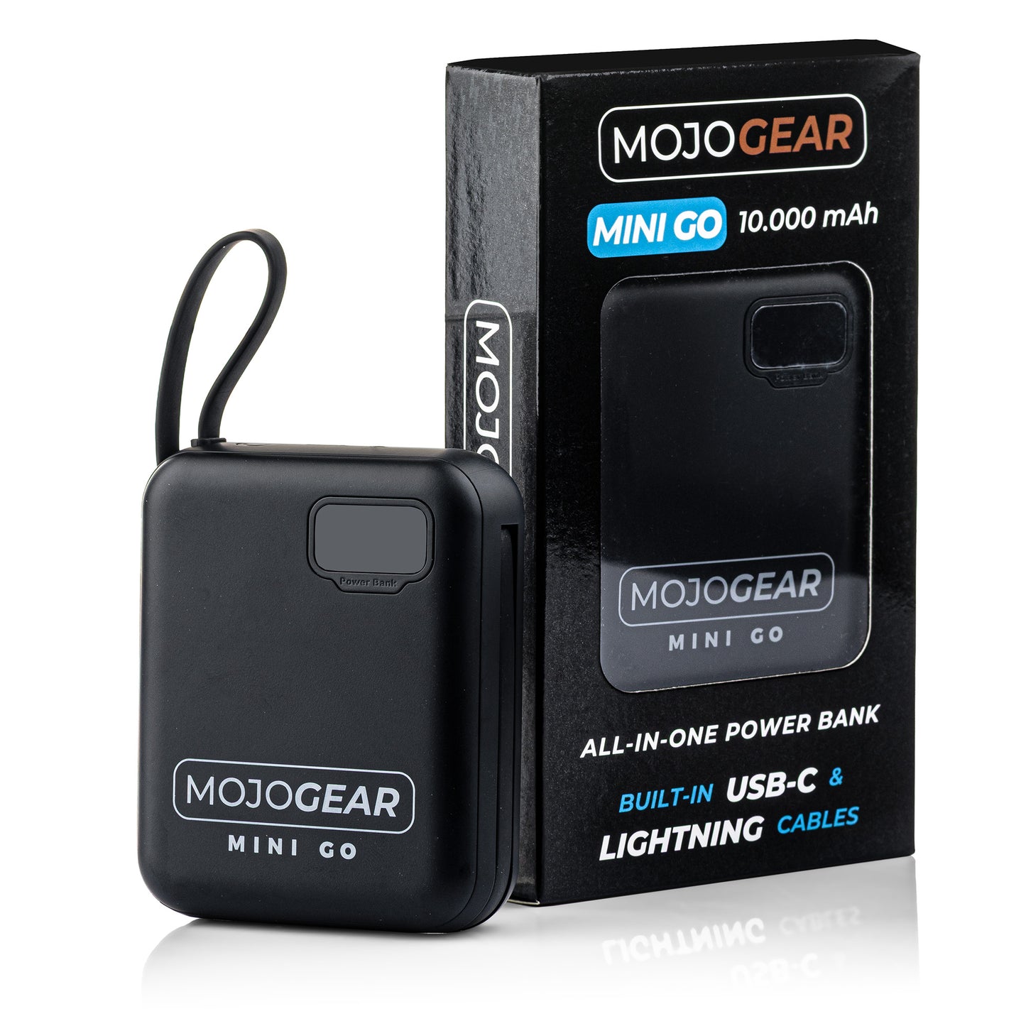 MOJOGEAR MINI GO 10.000 mAh powerbank met ingebouwde kabels - Zwart - Powerbanks