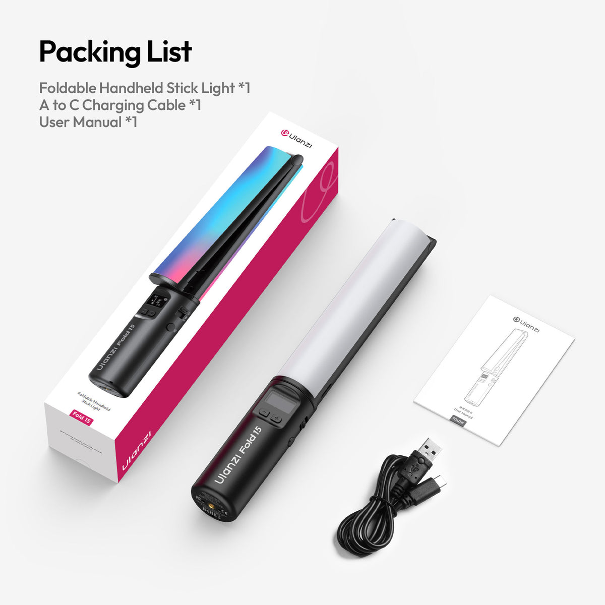 Ulanzi FOLD15 Faltbare 15W RGB-Röhrenleuchte – Schwarz