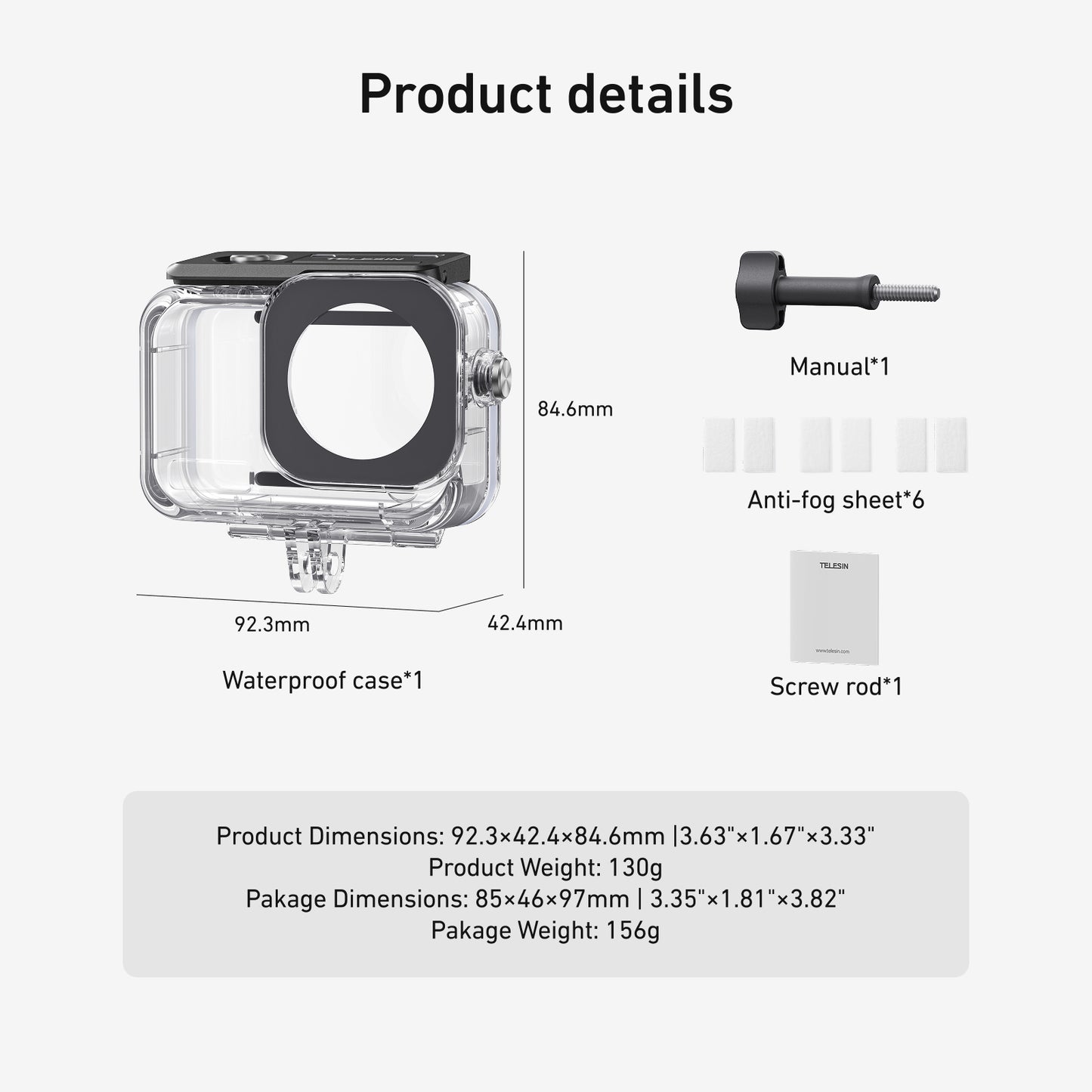 Telesin S4-WTP-12 Wasserdichtes Gehäuse für DJI Osmo Action 6 - Transparent