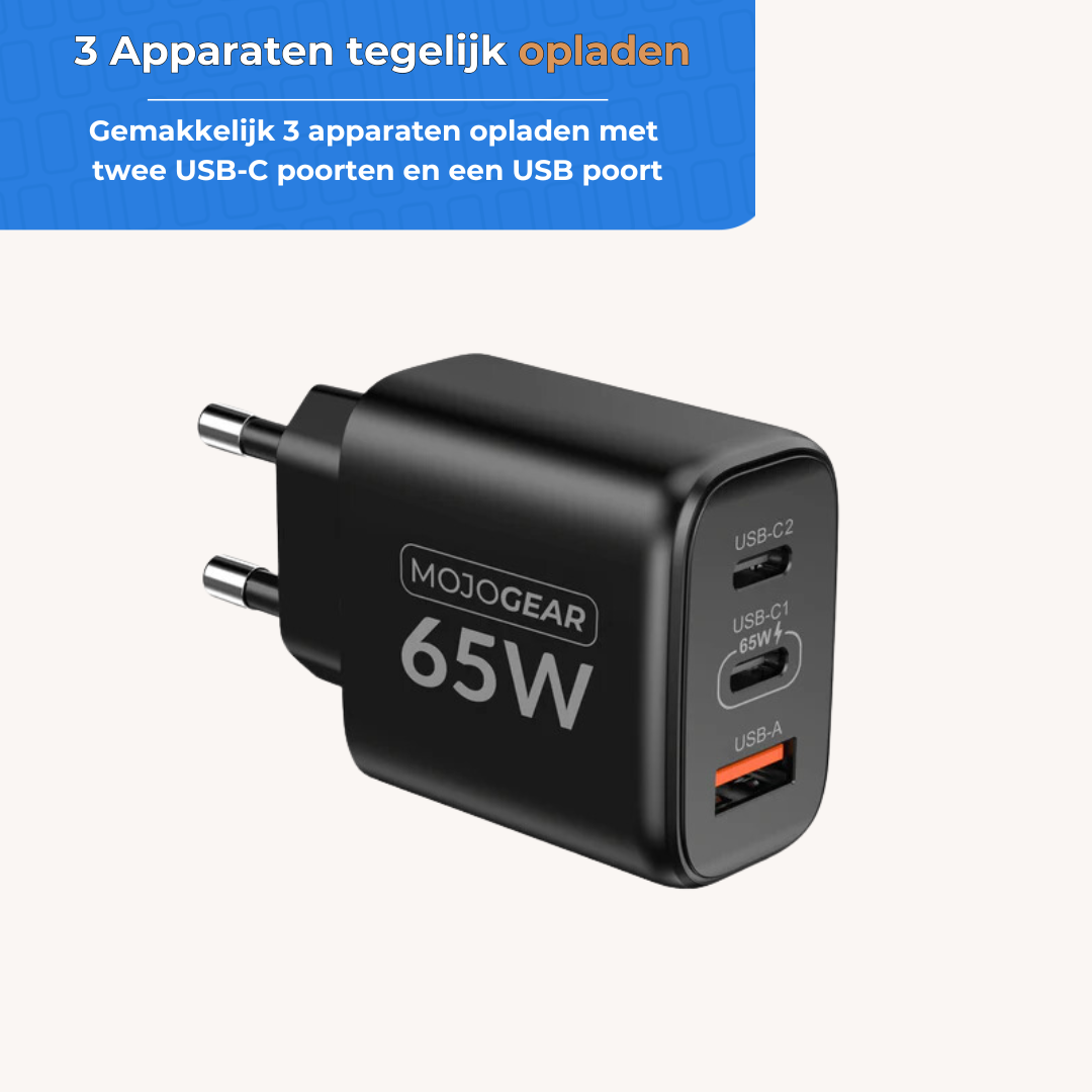 MOJOGEAR CHARGE+ 65W 3-Port USB/USB-C Ladegerät