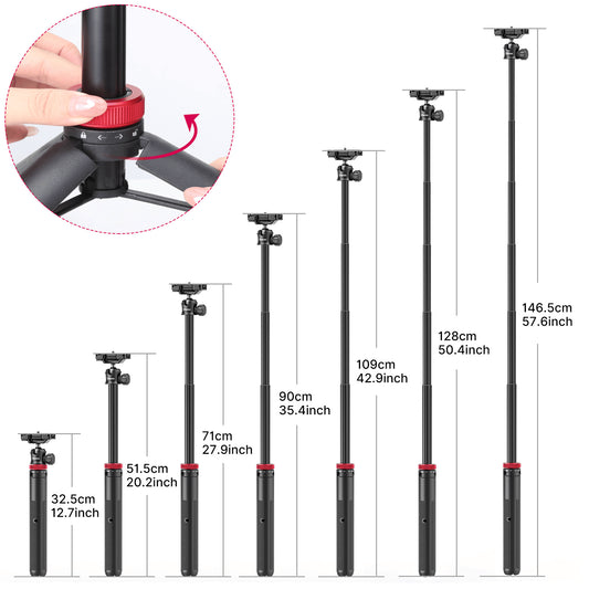 Ulanzi MT-44 Selfiestick Statief voor telefoon en camera - 146cm - Zwart - Selfiesticks