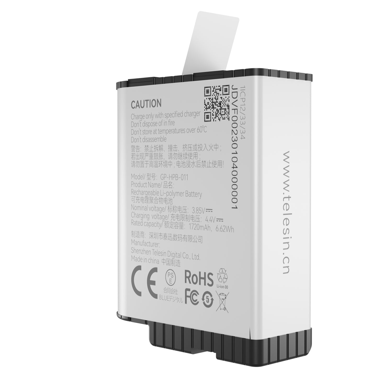Telesin Stamina Wintersport Batterij voor GoPro 9 / 10 / 11 / 12 - 1750 mAh - GoPro-accessoires