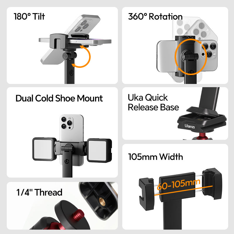 Ulanzi MA54 Uka telefoonhouder voor statief 360º draaibaar & kantelbaar - Telefoonhouders