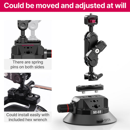 Ulanzi SC-02 Extra Sterke Zuignap 4.5 inch met magic arm voor camera - tot 3kg - Overige producten