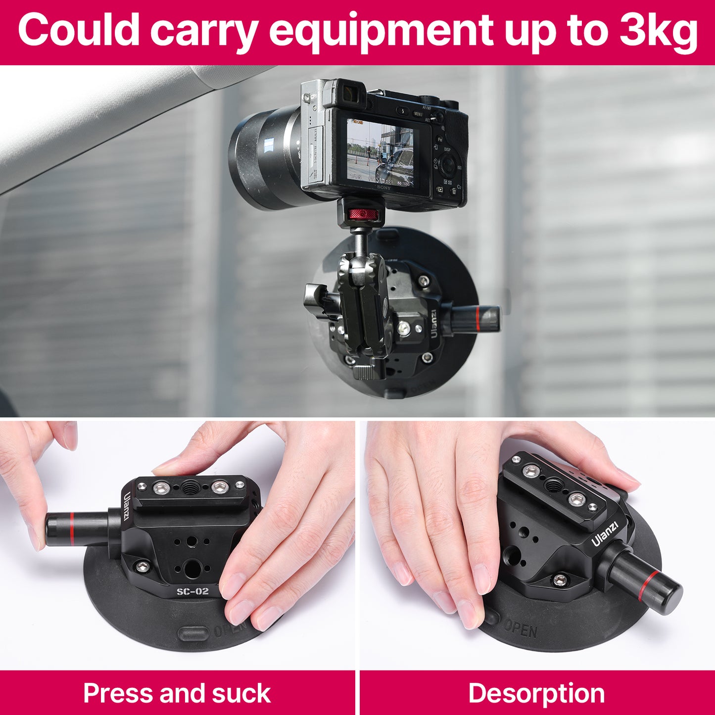 Ulanzi SC-02 Extra Starker 4,5 Zoll Saugnapf mit Magic Arm für Kamera - bis zu 3kg