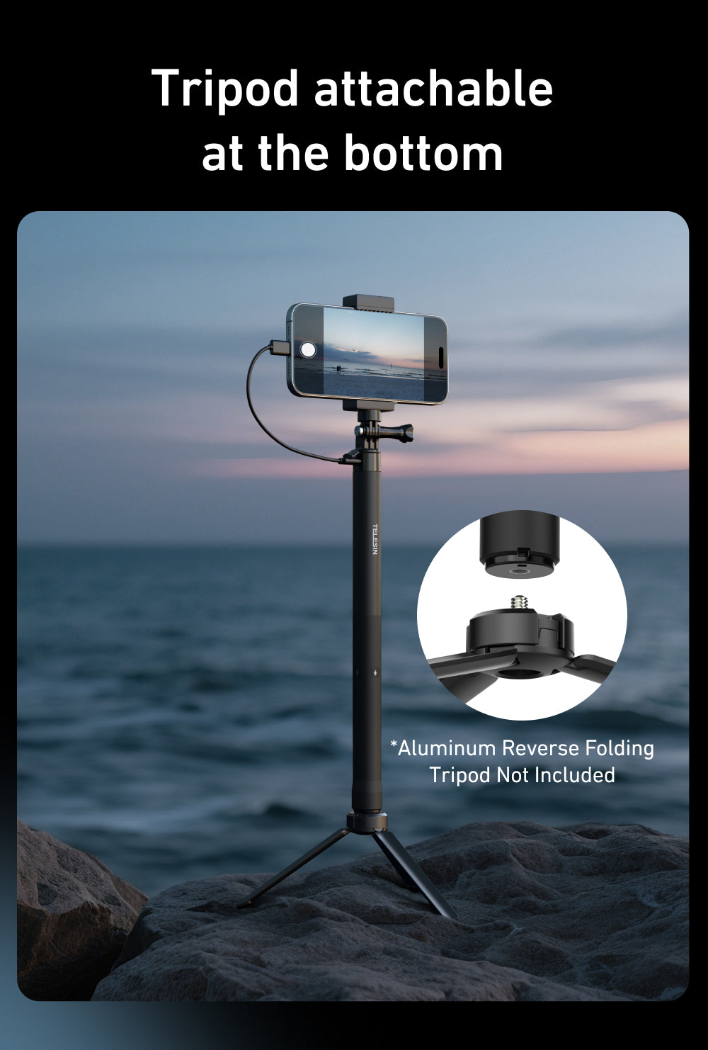 Telesin Power Selfie Stick met ingebouwde powerbank - 102cm - Selfiesticks