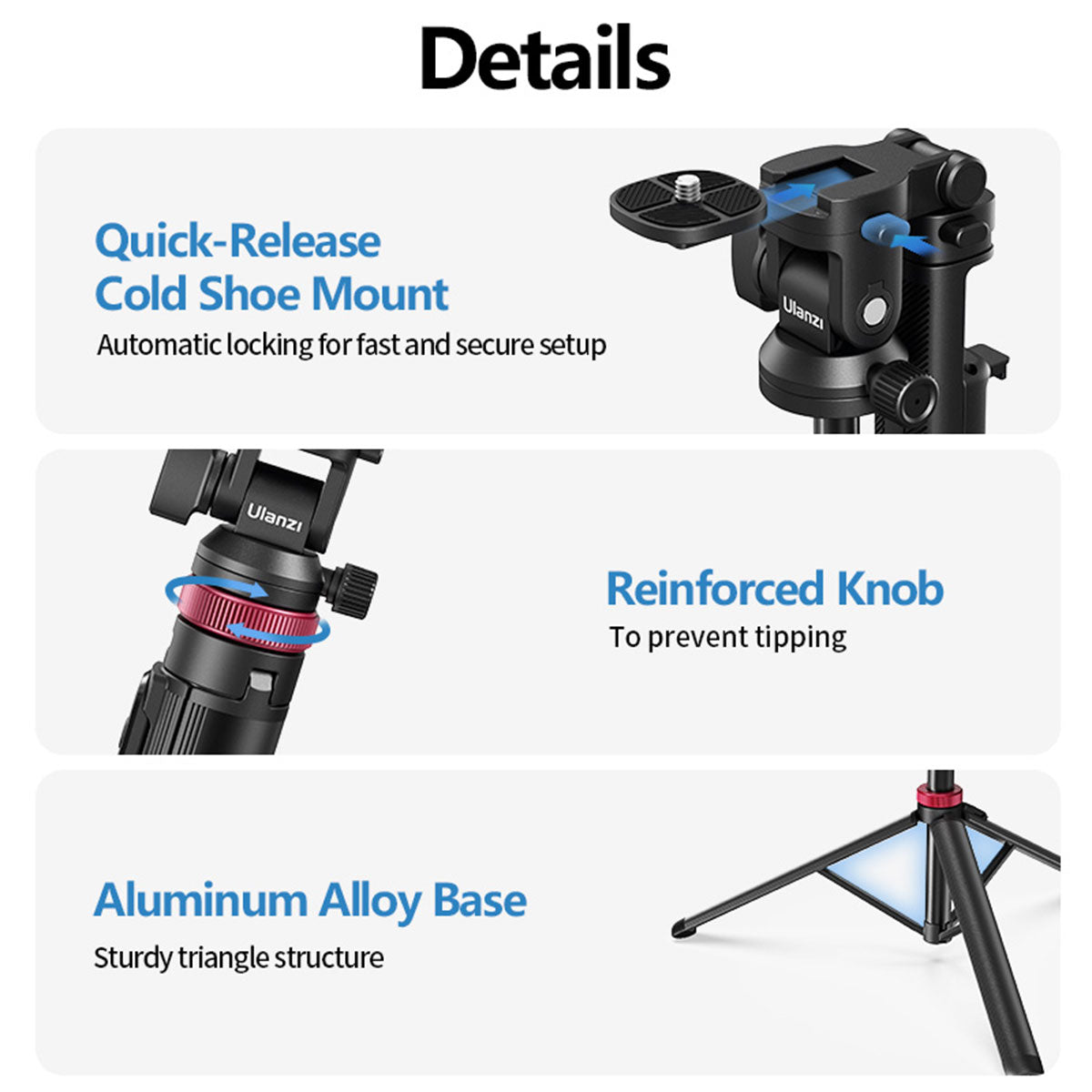 Ulanzi MT-78 Multi-functioneel statief voor smartphone en camera - 185cm - Vaste statieven