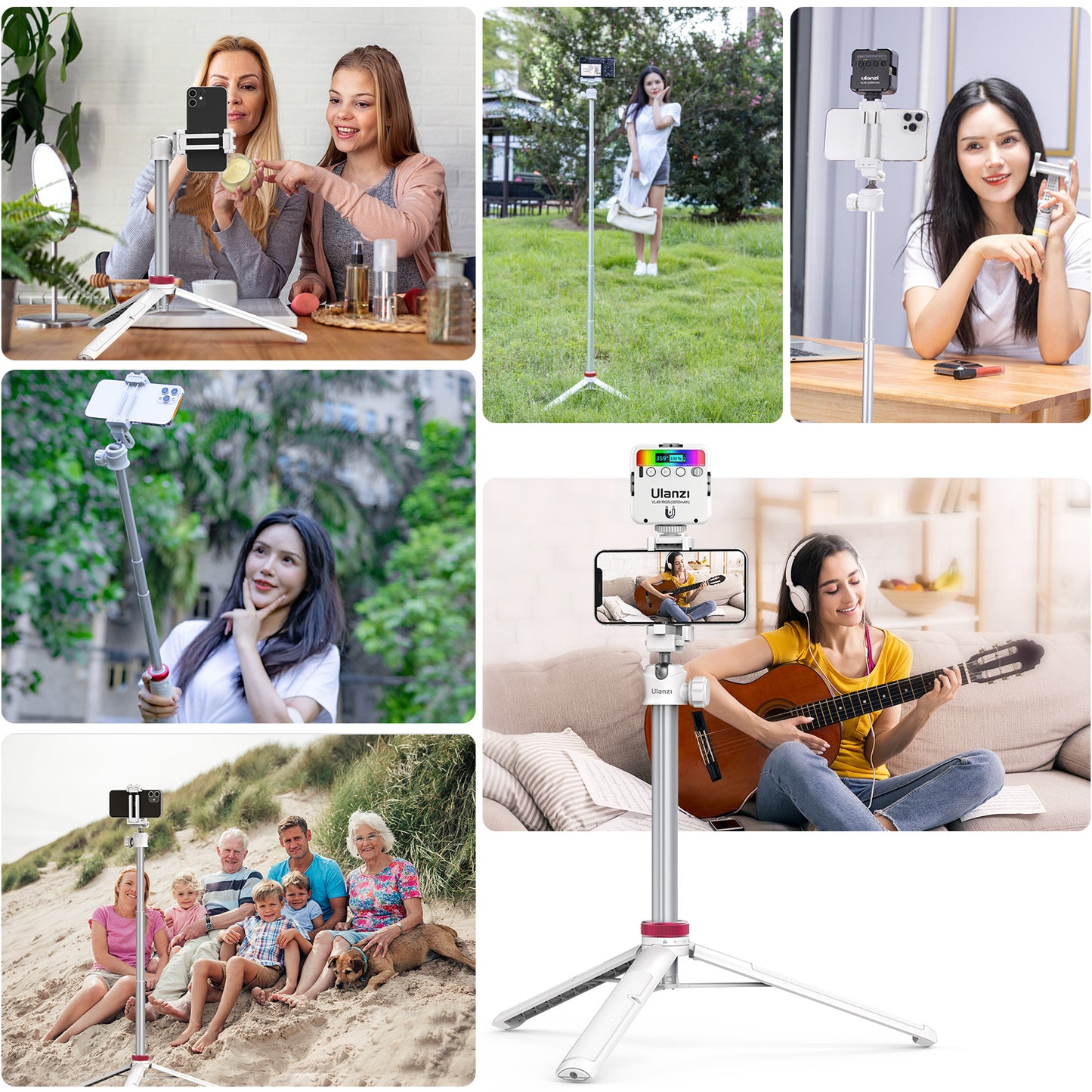 Ulanzi MT-44 Selfie-Stick-Stativ für Smartphone und Kamera – 146 cm – Weiß
