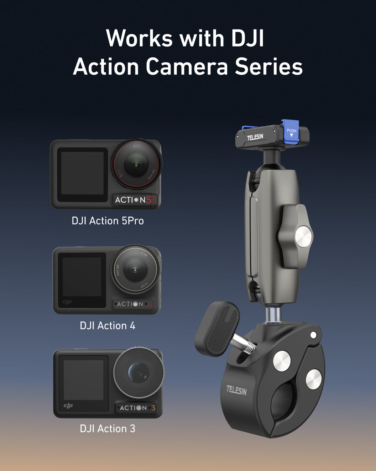 Telesin Tube Clamp voor DJI Osmo Action 3/4/5/6 - Grijs - GoPro Mounts