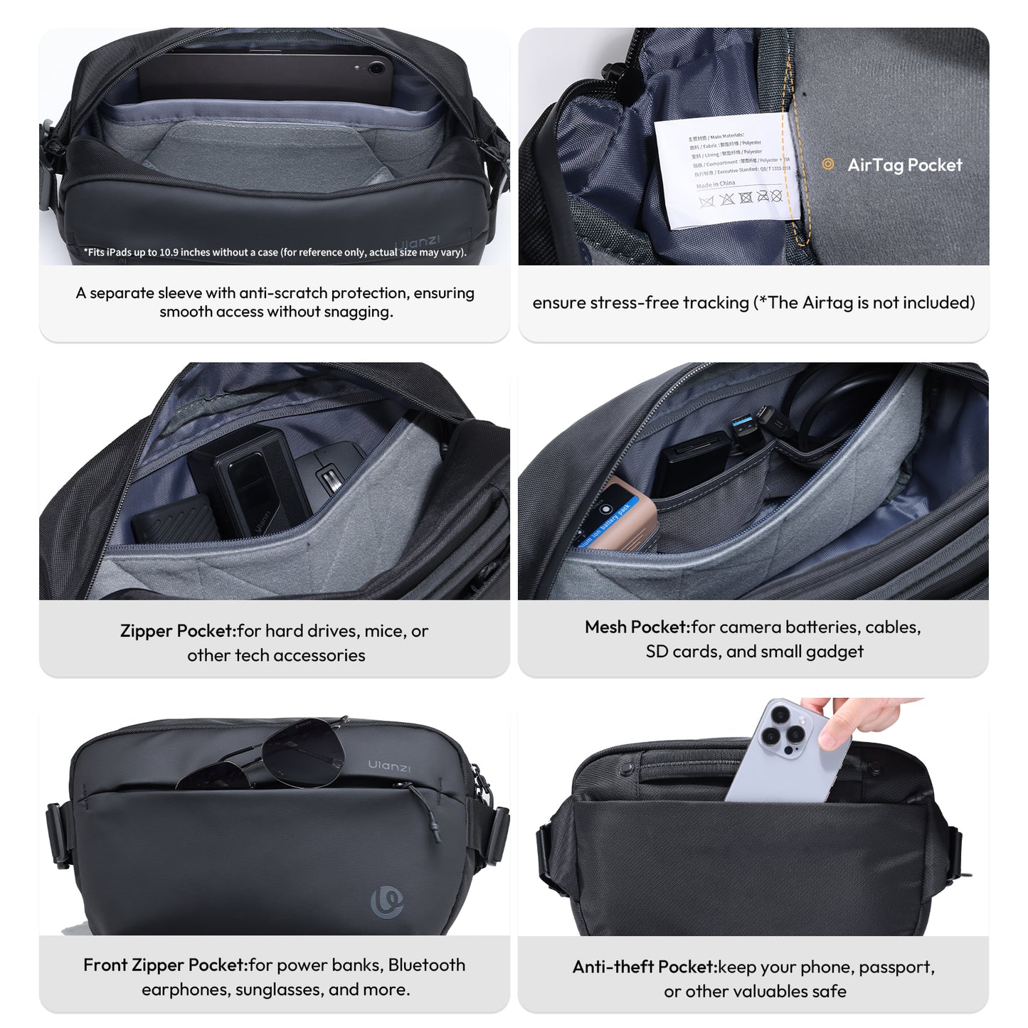 Ulanzi PB038 Sling Reistas V2 met divider - 10 liter - Cameratassen