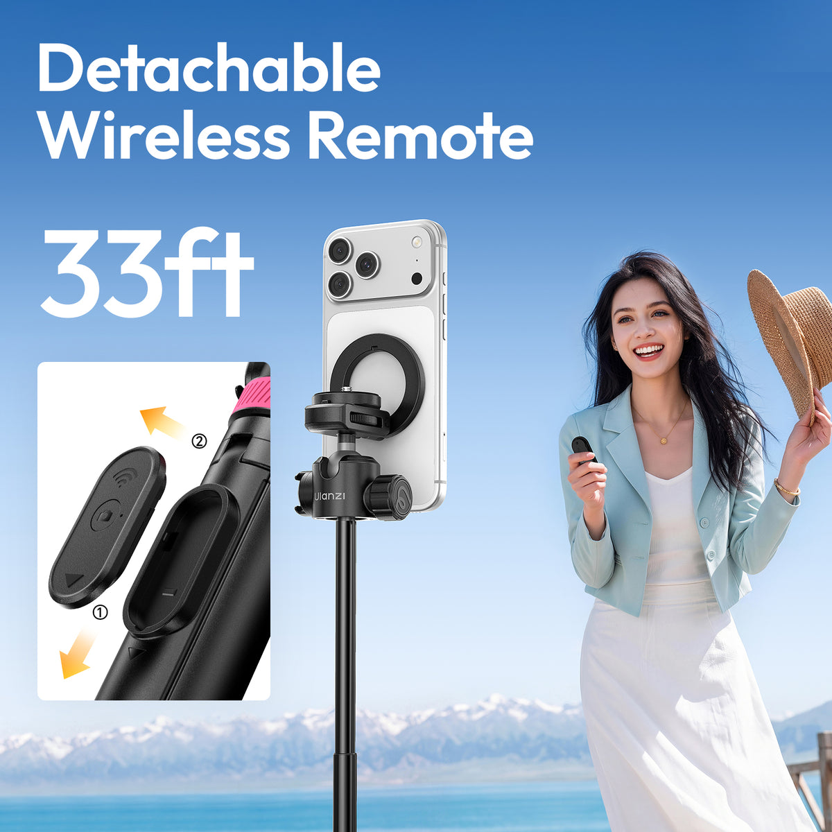 Ulanzi MT-44 M magnetische selfiestick statief met remote - Zwart - Selfiesticks