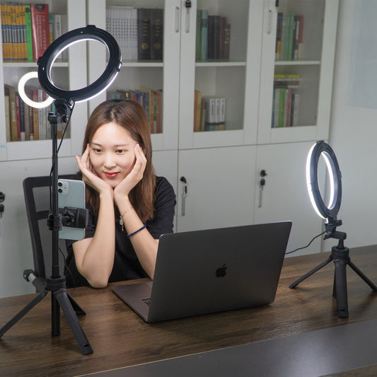 2x Lampe annulaire VIJIM avec trépied, support de téléphone et télécommande Bluetooth - Ringlampen