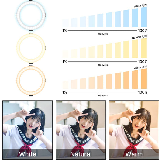 Lampe annulaire VIJIM avec trépied, support de téléphone et télécommande Bluetooth - Ringlampen