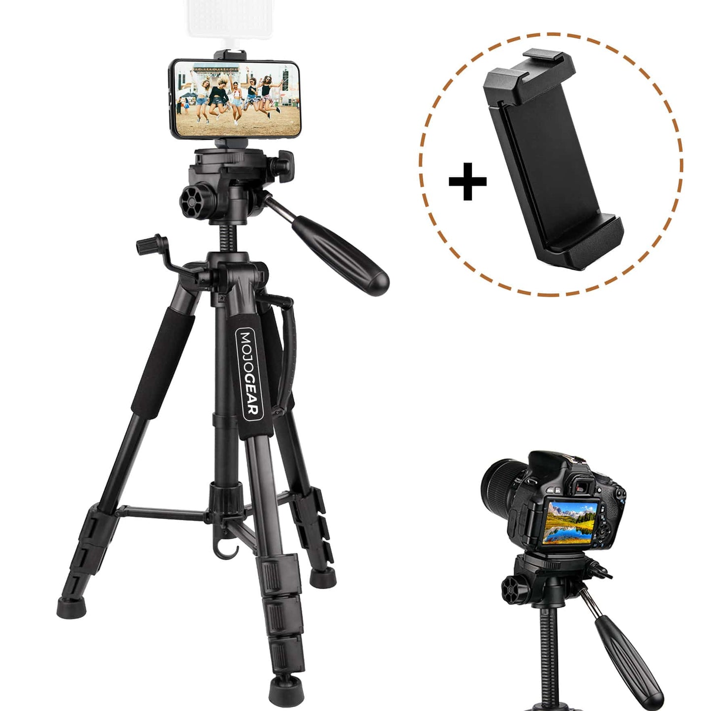 MOJOGEAR 140cm Camera en Telefoon Statief met Premium Telefoonhouder - Grote statieven