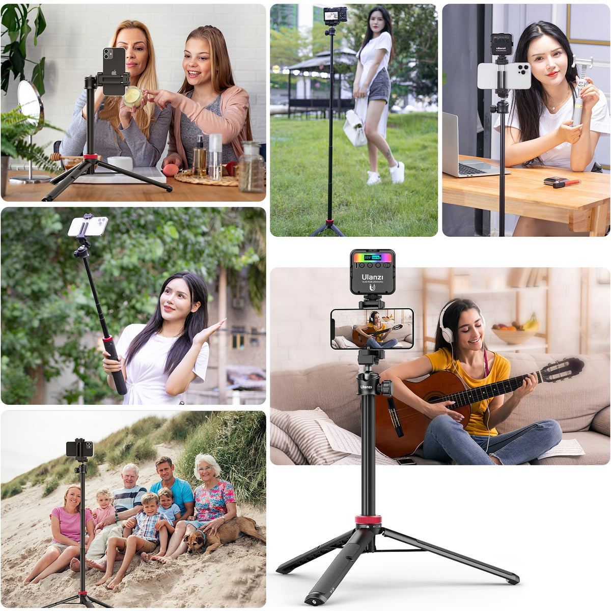 Ulanzi MT-44 Selfiestick Statief voor telefoon en camera - 146cm - Zwart - Selfiesticks