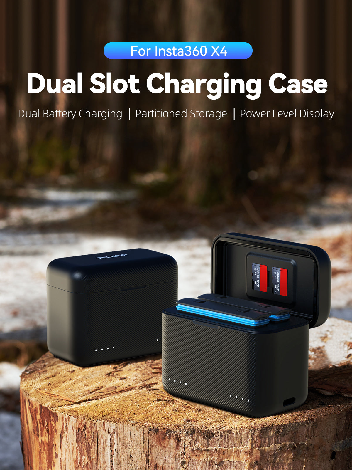 Telesin Ladebox für Insta360 X4 Akkus (2 Steckplätze)