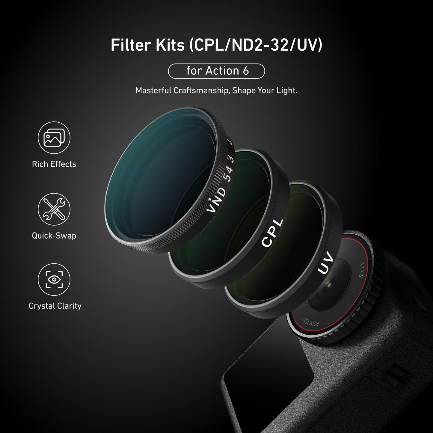 Telesin Filterset für DJI Osmo Action 6 – CPL + UV + VND