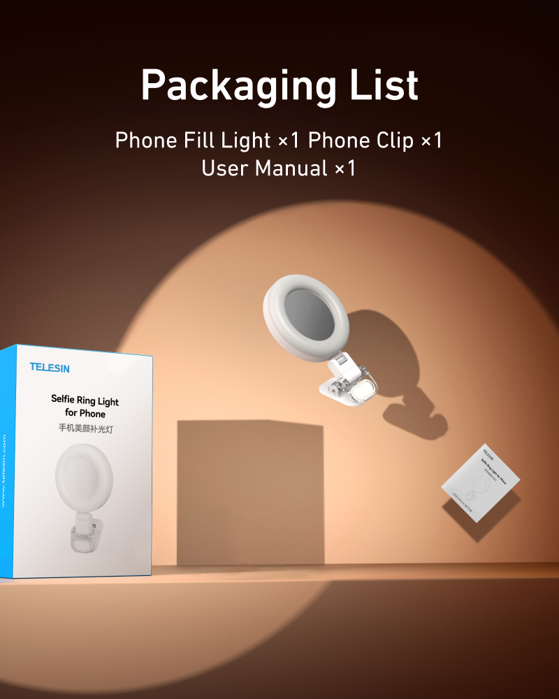 Telesin Mini Selfie-Ringlicht mit Klemme für Smartphone - Weiß