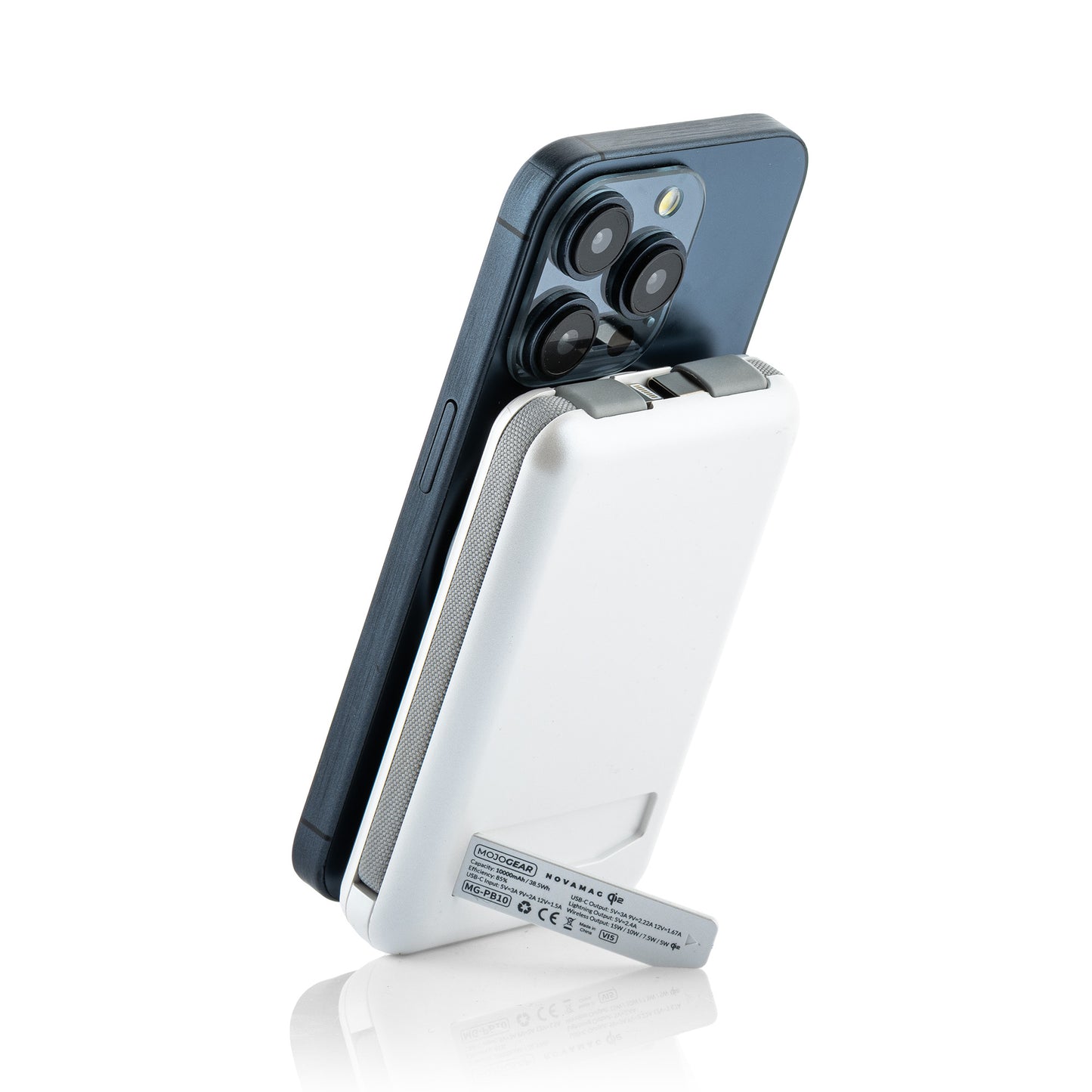 MOJOGEAR NovaMag All-in-1 Powerbank 10.000 mAh – Draadloos Qi2 & ingebouwde kabels – Wit - Powerbanks