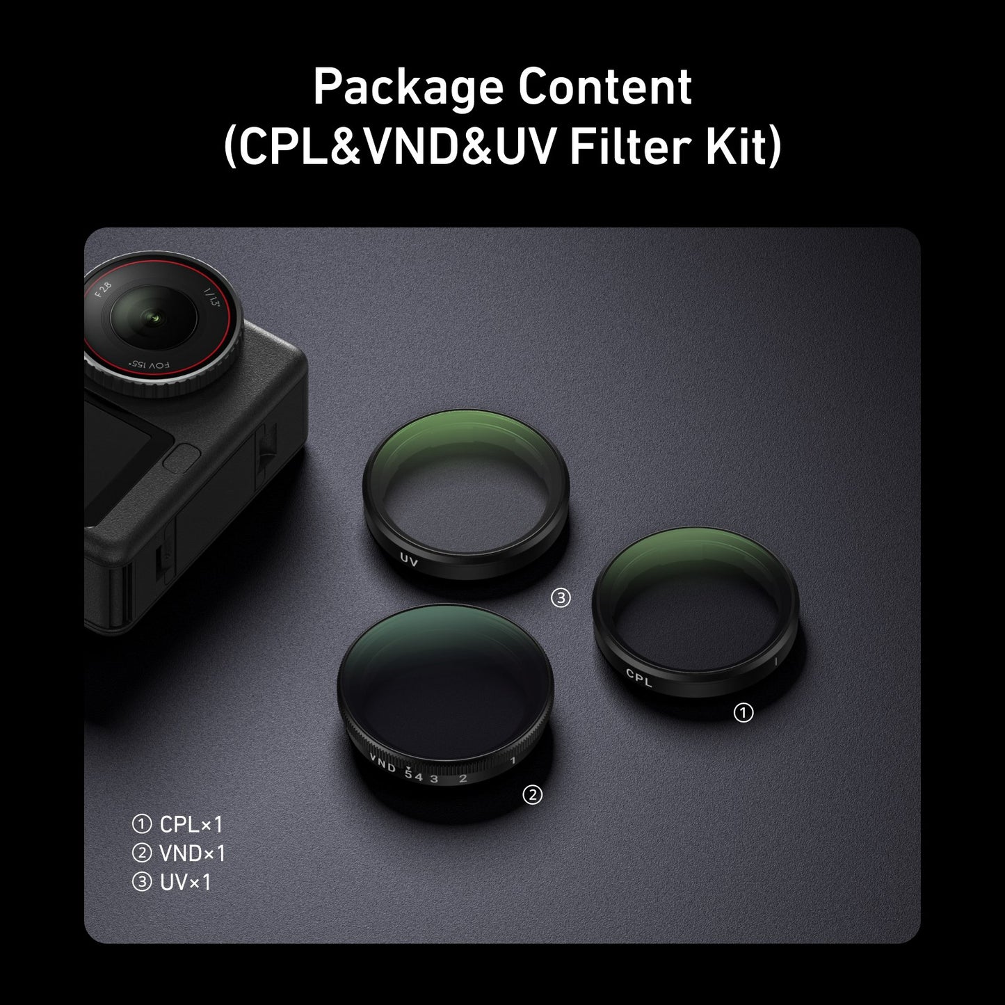 Telesin Filterset für DJI Osmo Action 6 – CPL + UV + VND