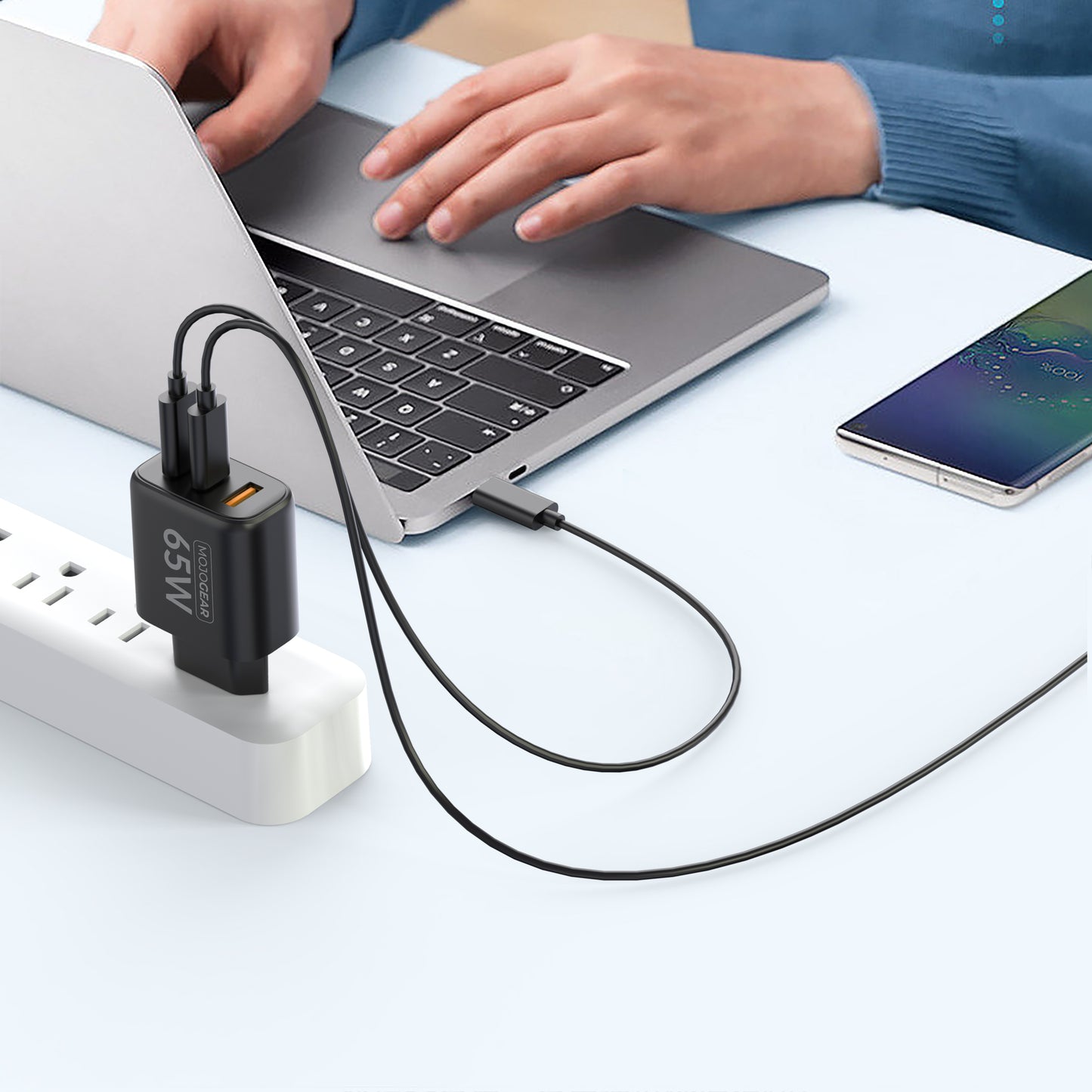 MOJOGEAR CHARGE+ 65W snellader met USB naar USB-C kabel 1,5 meter | Geschikt voor Samsung/iPhone 15/16 - Opladers