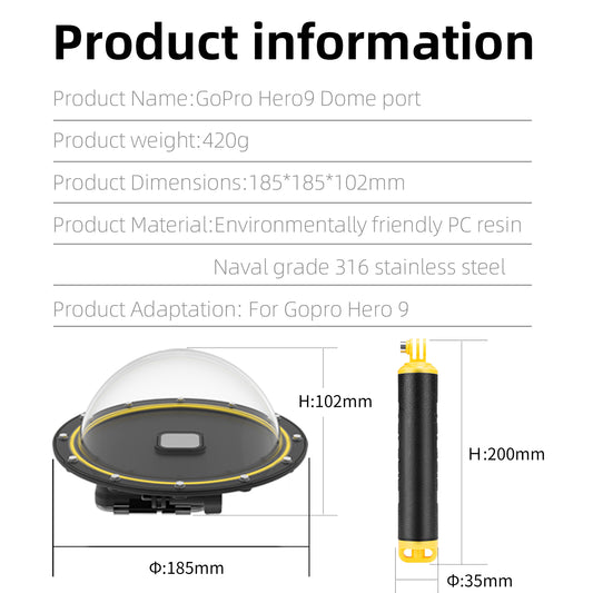 Telesin Waterdichte Dome behuizing voor GoPro Hero 9,10,11 en 12 - GoPro Onderwater-accessoires