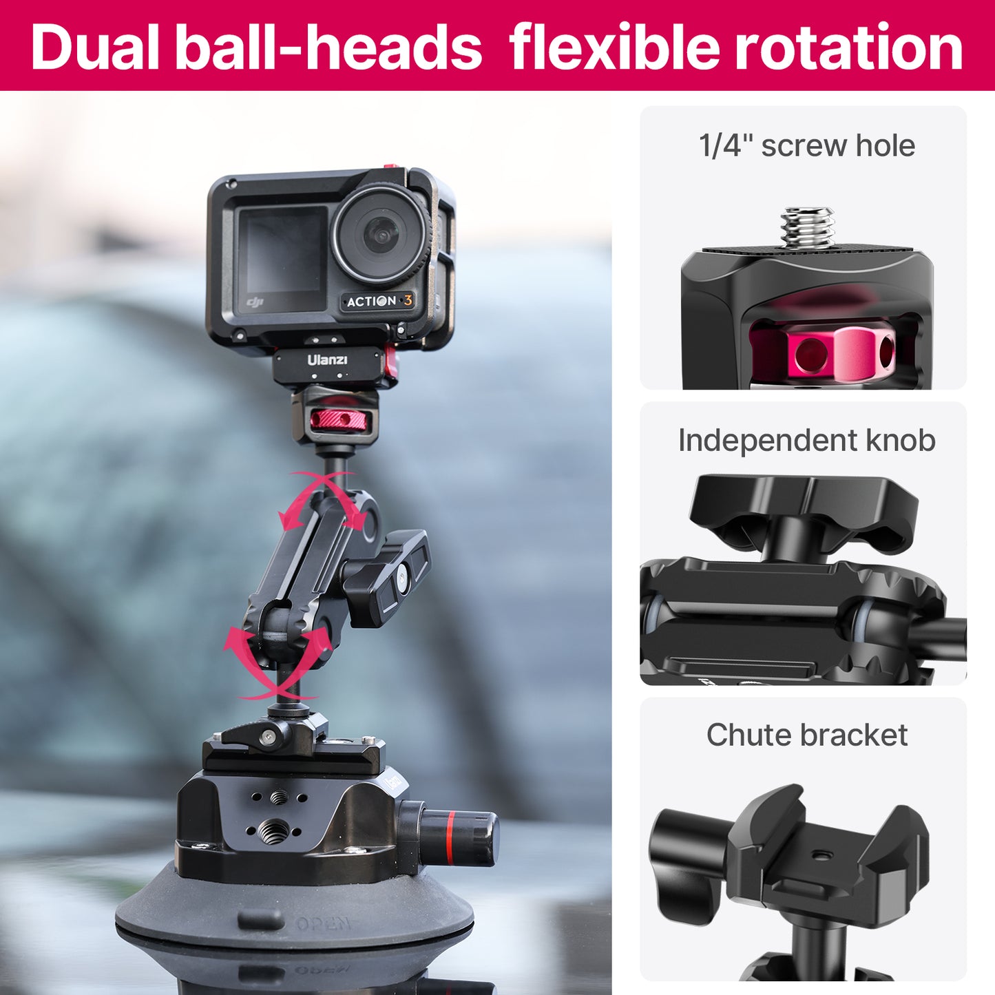 Ulanzi SC-02 Extra Starker 4,5 Zoll Saugnapf mit Magic Arm für Kamera - bis zu 3kg