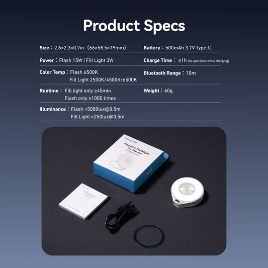 Telesin magnetische flitser & ringlamp voor smartphone met MagSafe - Titanium - Ringlampen