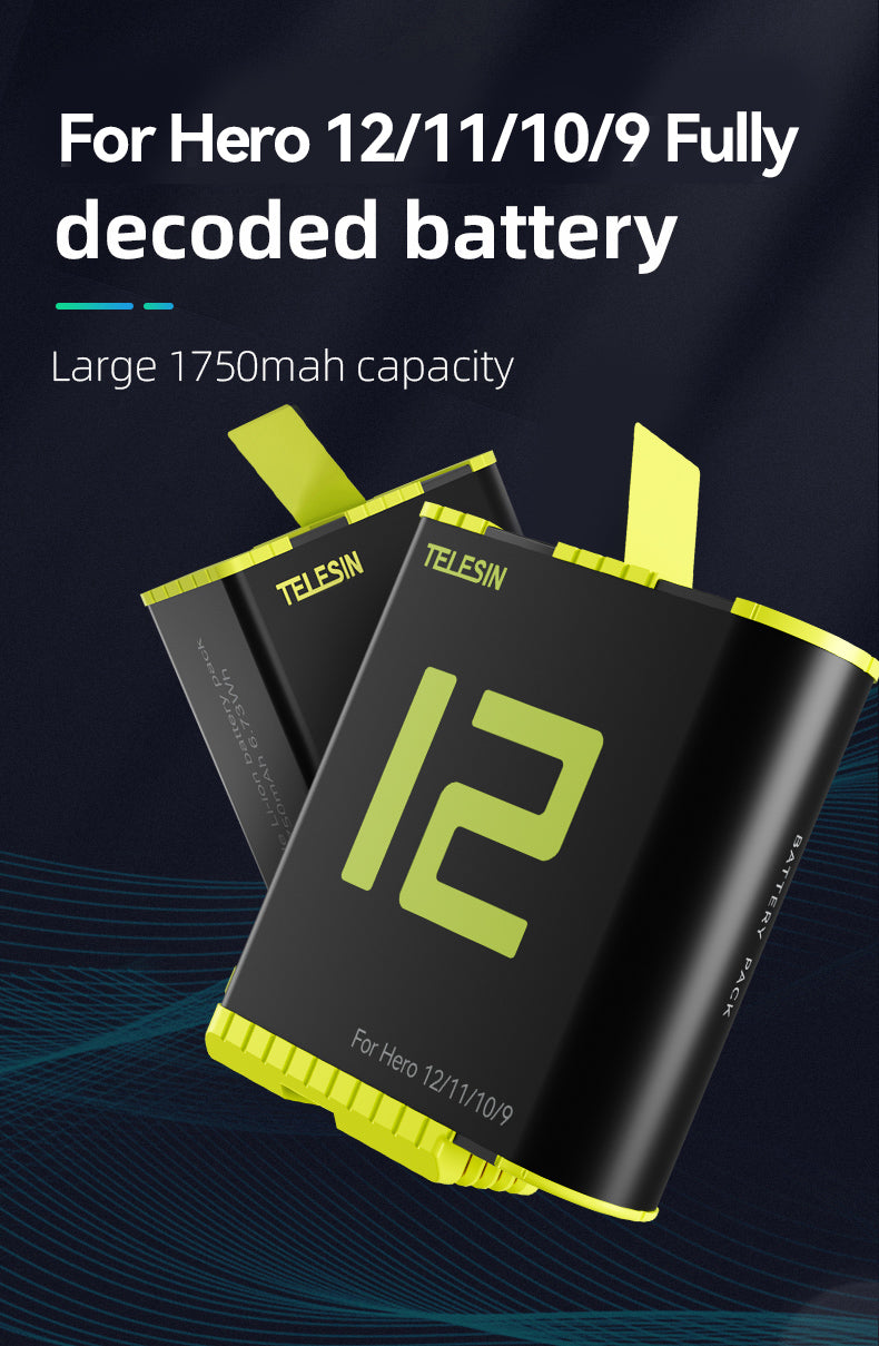 Telesin Oplaadbox met 2 batterijen voor GoPro 9/ 10 / 11 / 12 - GoPro Accu's en opladers