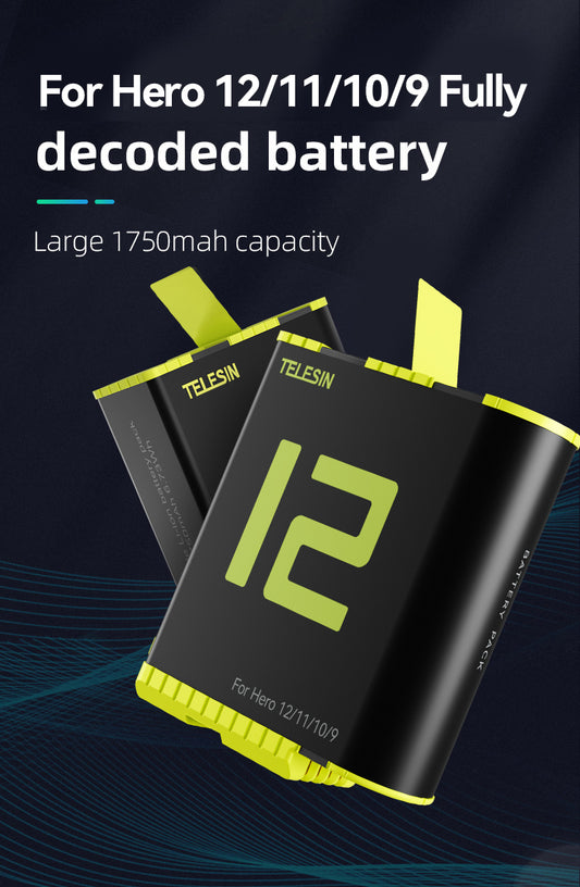 Telesin Oplaadbox met 2 batterijen voor GoPro 9/ 10 / 11 / 12 - GoPro Accu's en opladers