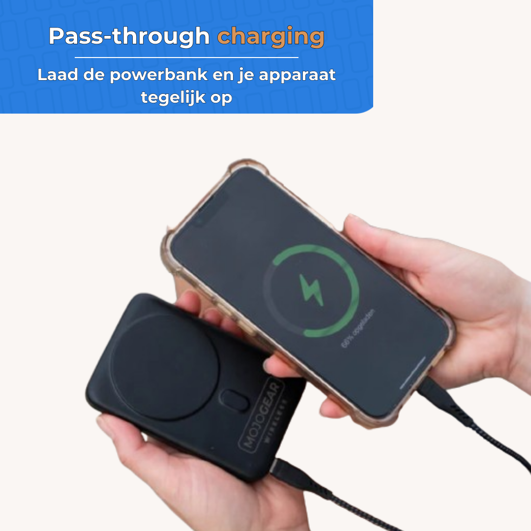 Batterie externe sans fil MOJOGEAR MagSafe 10 000 mAh - Magnétique et sans fil pour Android et iPhone - Avec support de bureau - Noir - Powerbanks