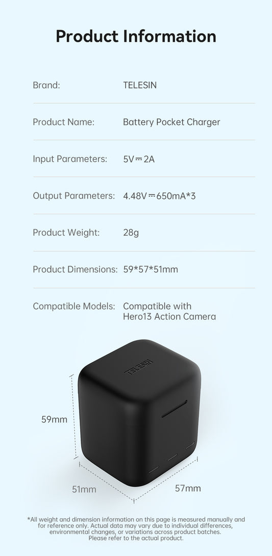 Telesin batterij oplaadbox voor GoPro Hero 13 - GoPro Accu's en opladers