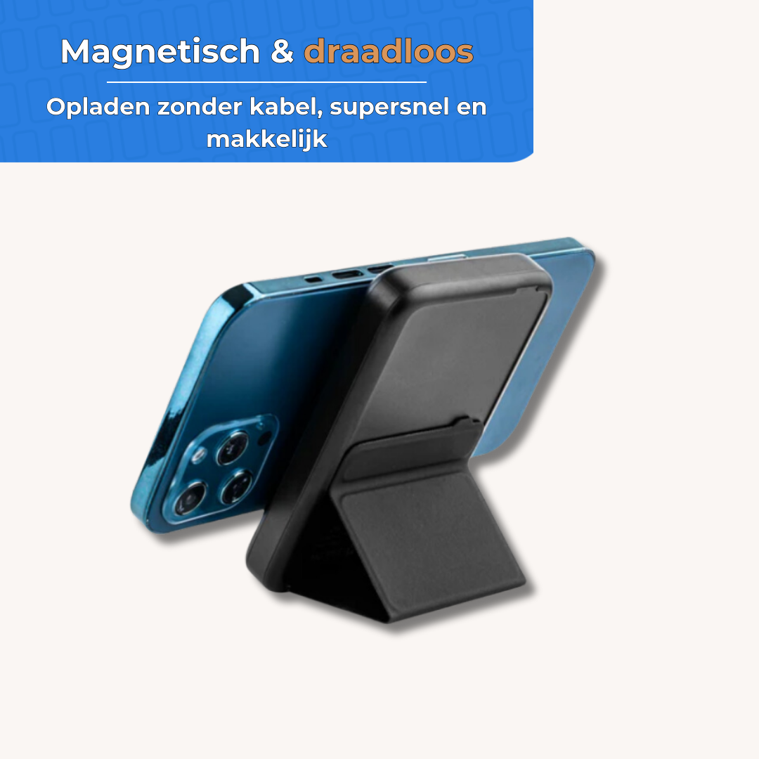 Batterie externe sans fil MOJOGEAR MagSafe 10 000 mAh - Magnétique et sans fil pour Android et iPhone - Avec support de bureau - Noir - Powerbanks