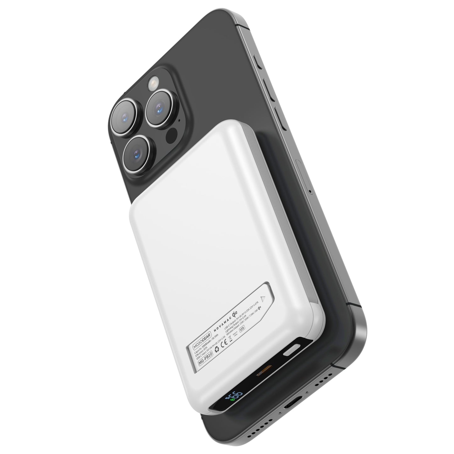 MOJOGEAR NovaMag All-in-1 Powerbank 10.000 mAh – Draadloos Qi2 & ingebouwde kabels – Wit - Powerbanks