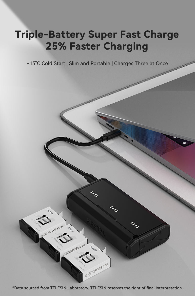 Telesin Pocket Triple Charging Case mit 2 Akkus – für GoPro 13