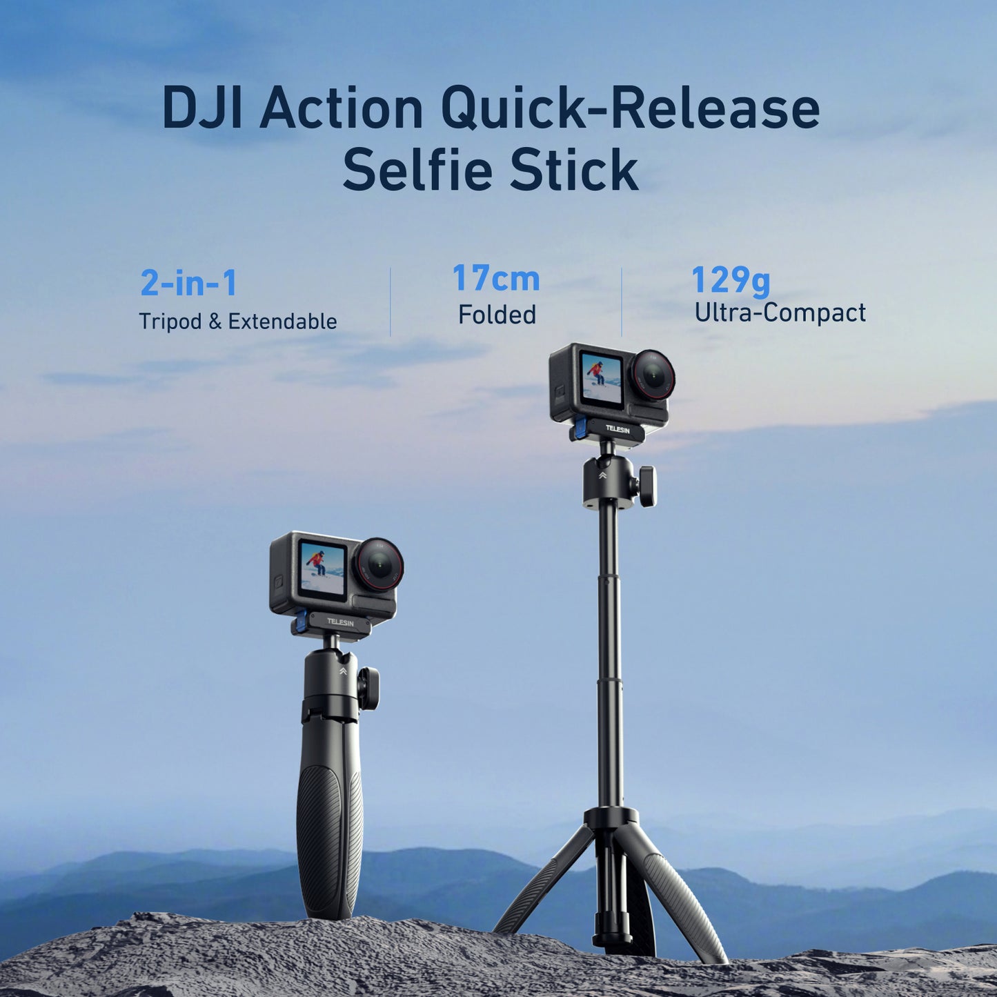 Telesin Quick-release Selfiestick für DJI Osmo Action & 360 - Schwarz