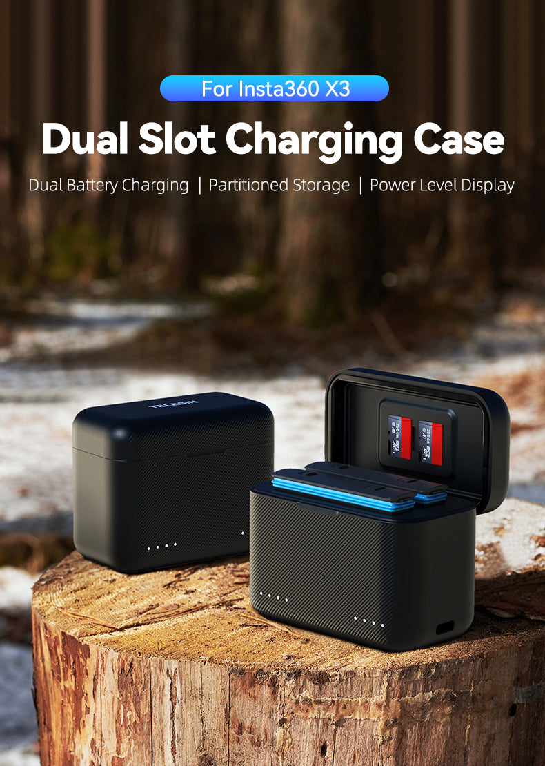 Telesin Ladebox für Insta360 X3 Akkus (2 Steckplätze)