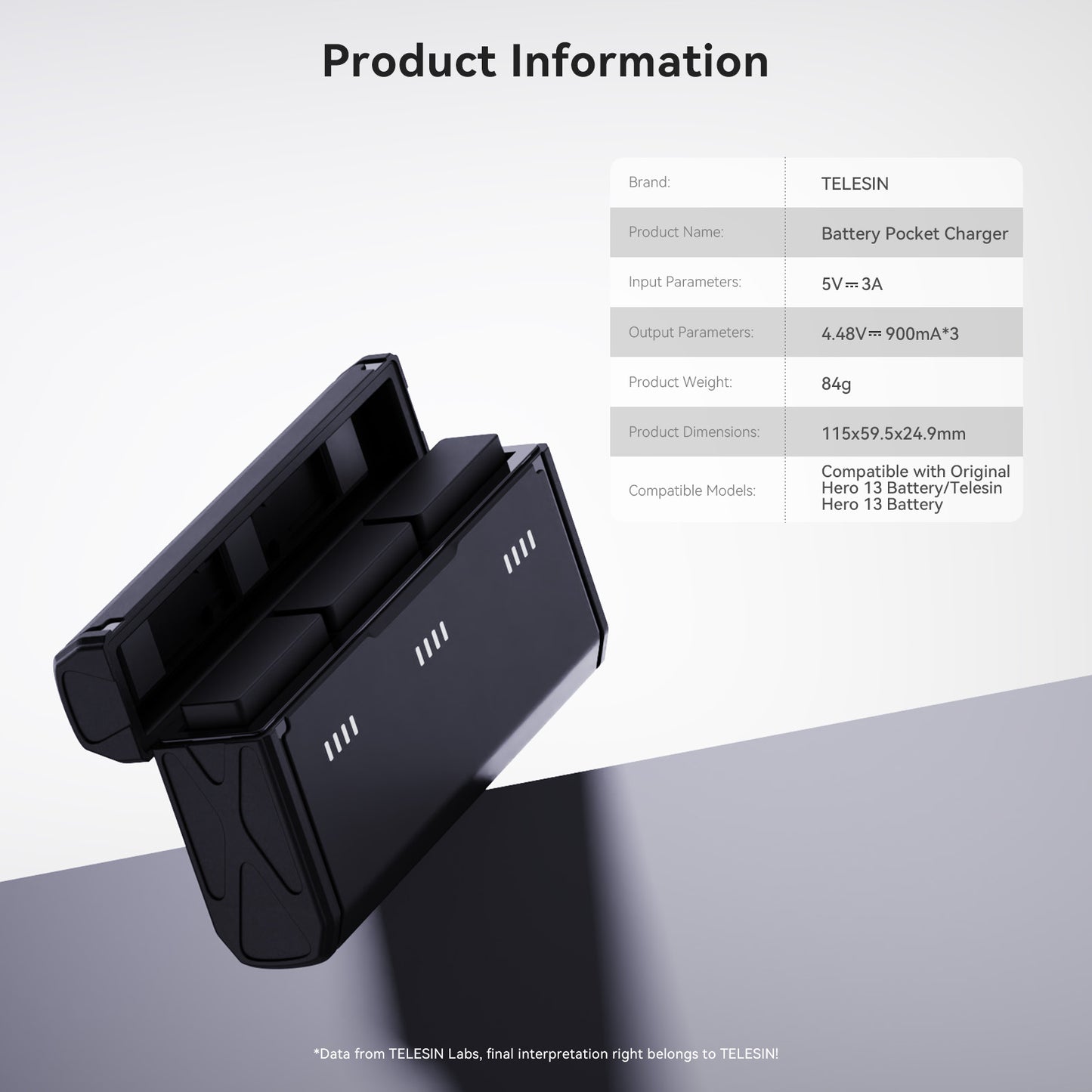 Telesin Pocket-Ladekoffer für GoPro Hero 13-Akkus