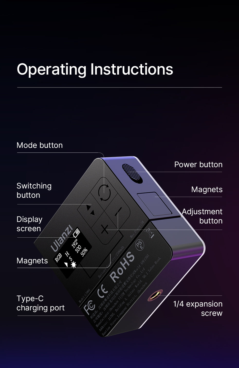 Ulanzi VL49 Pro Mini RGB videolamp - Cameralampen
