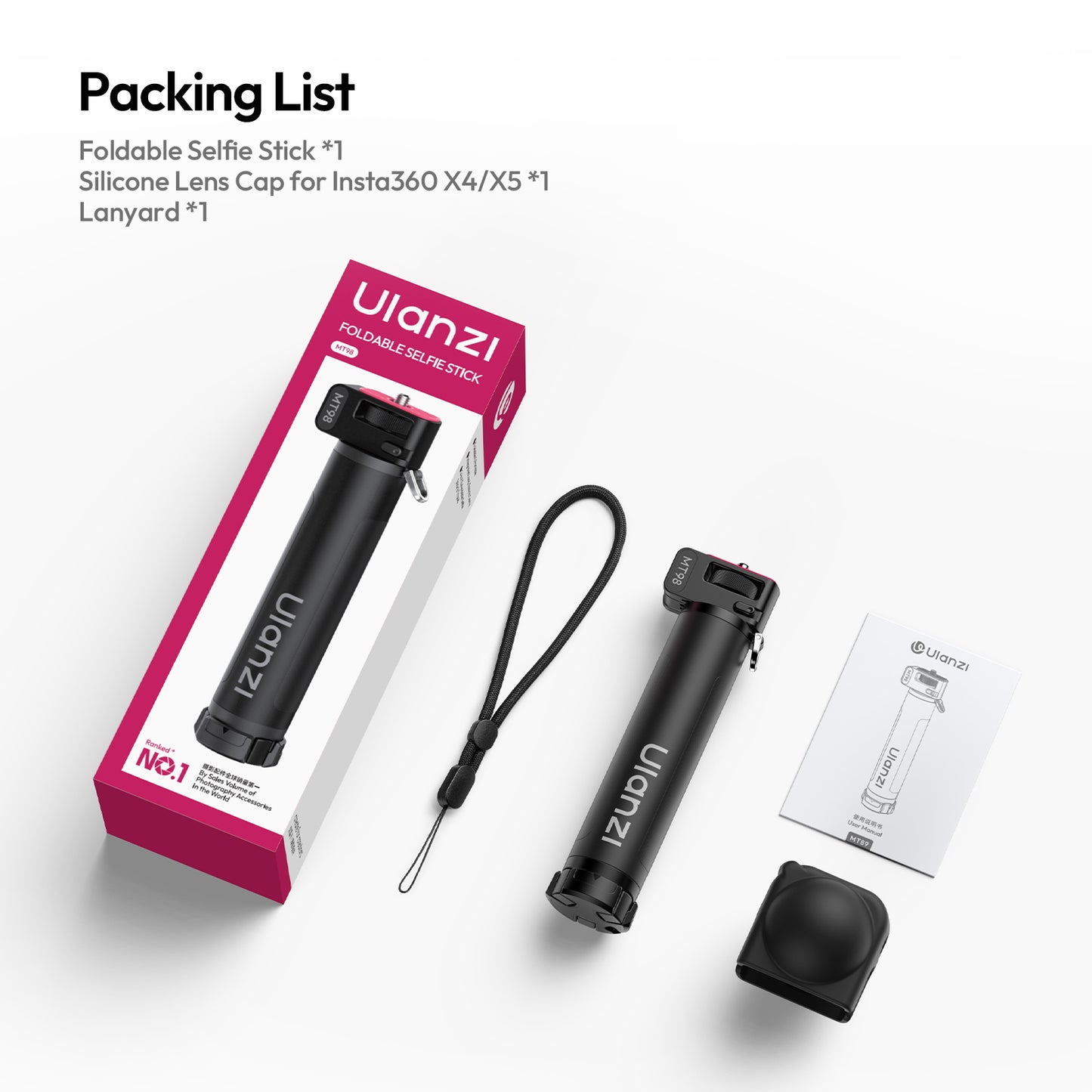 Ulanzi MT98 Opvouwbare Invisible Selfiestick voor Insta360 - Selfiesticks
