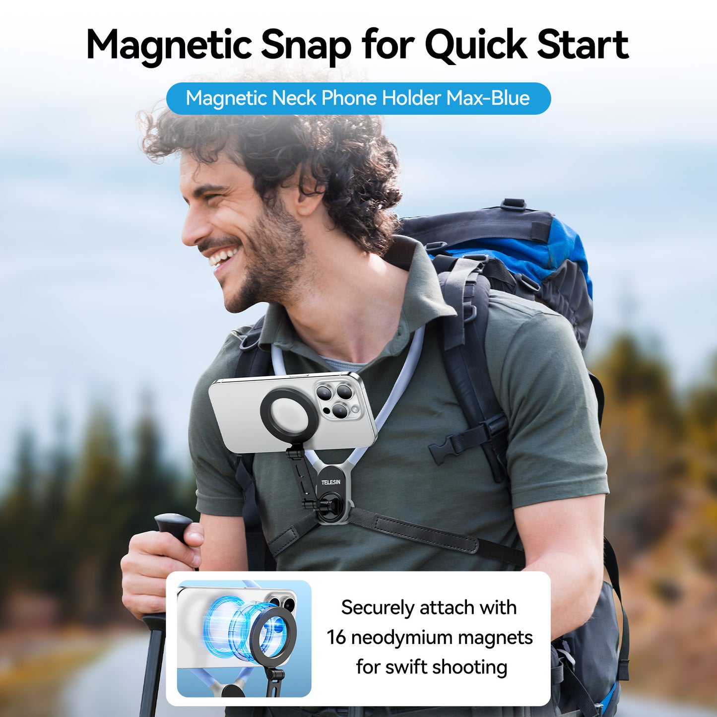Telesin MagSafe Smartphone neck mount extra groot - Sky Blue - Telefoonhouders