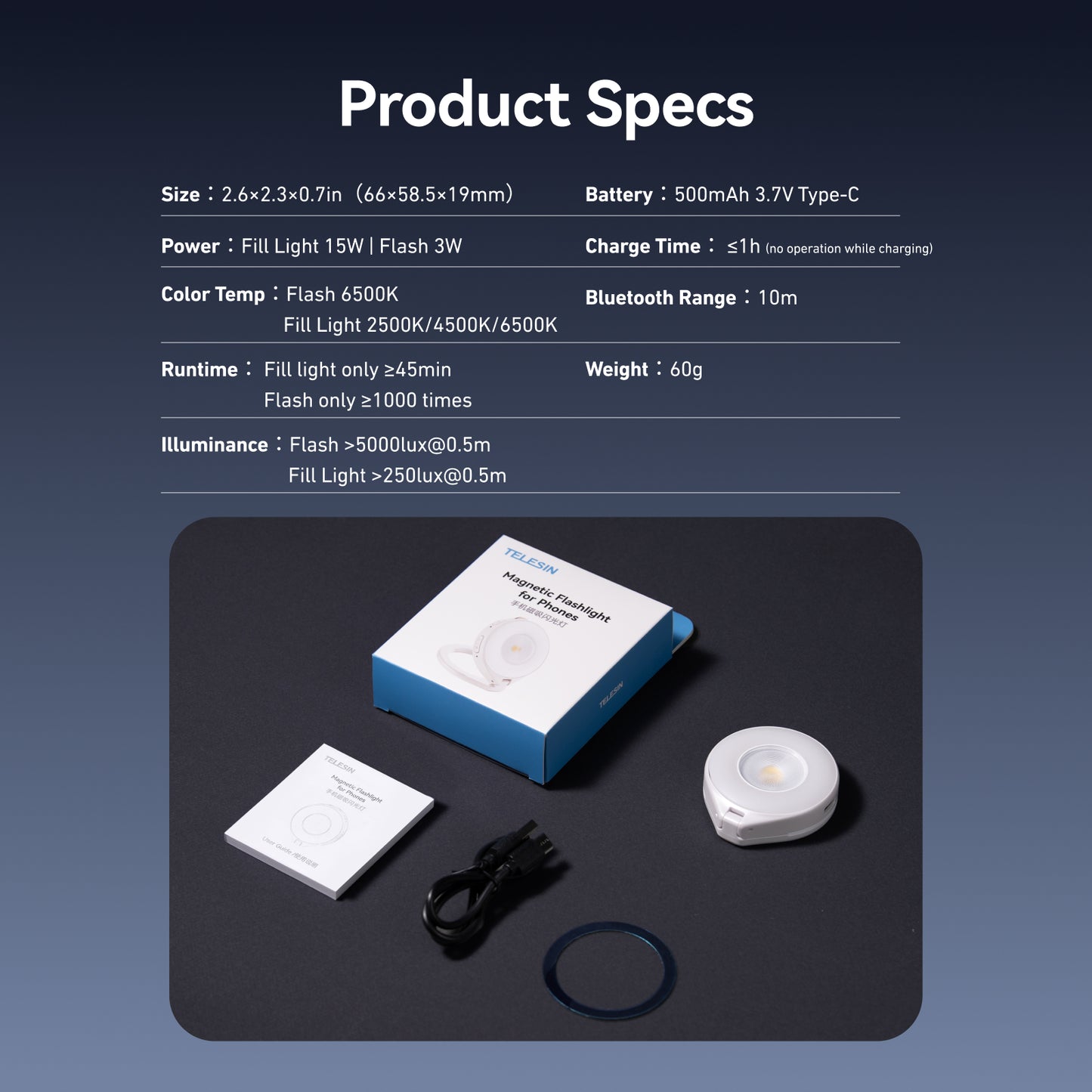 Telesin magnetische flitser & ringlamp voor smartphone met MagSafe - Wit - Ringlampen