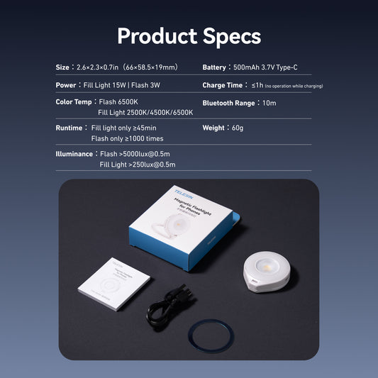 Telesin magnetische flitser & ringlamp voor smartphone met MagSafe - Wit - Ringlampen