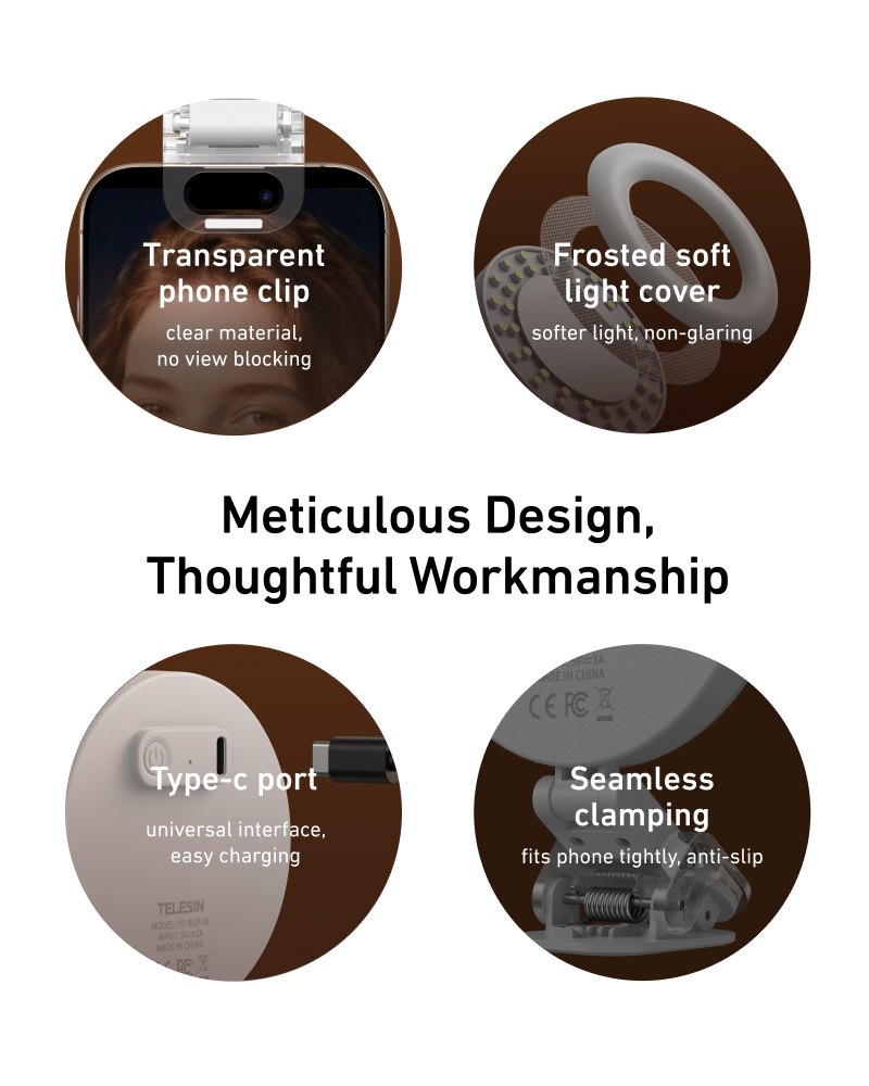 Telesin Mini Selfie-Ringlicht mit Klemme für Smartphone - Weiß