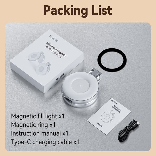 Telesin C03 MagSafe Selfie Light met spiegel – Zilver - Videoverlichting