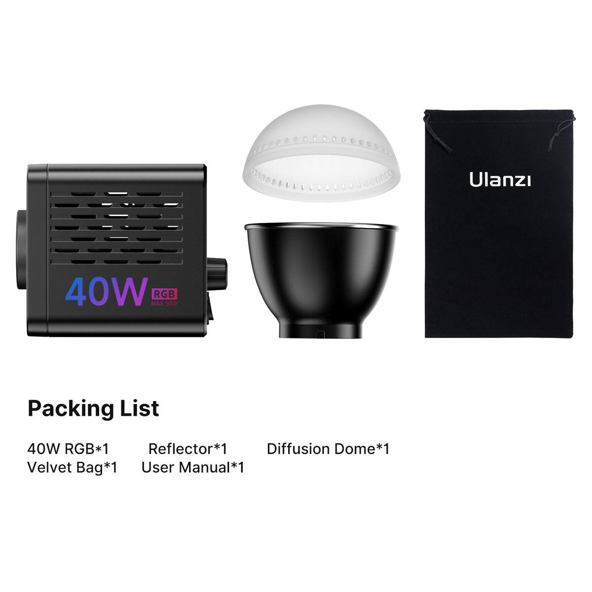 Ulanzi 40WRGB COB-Lampe RGB mit eingebautem Akku